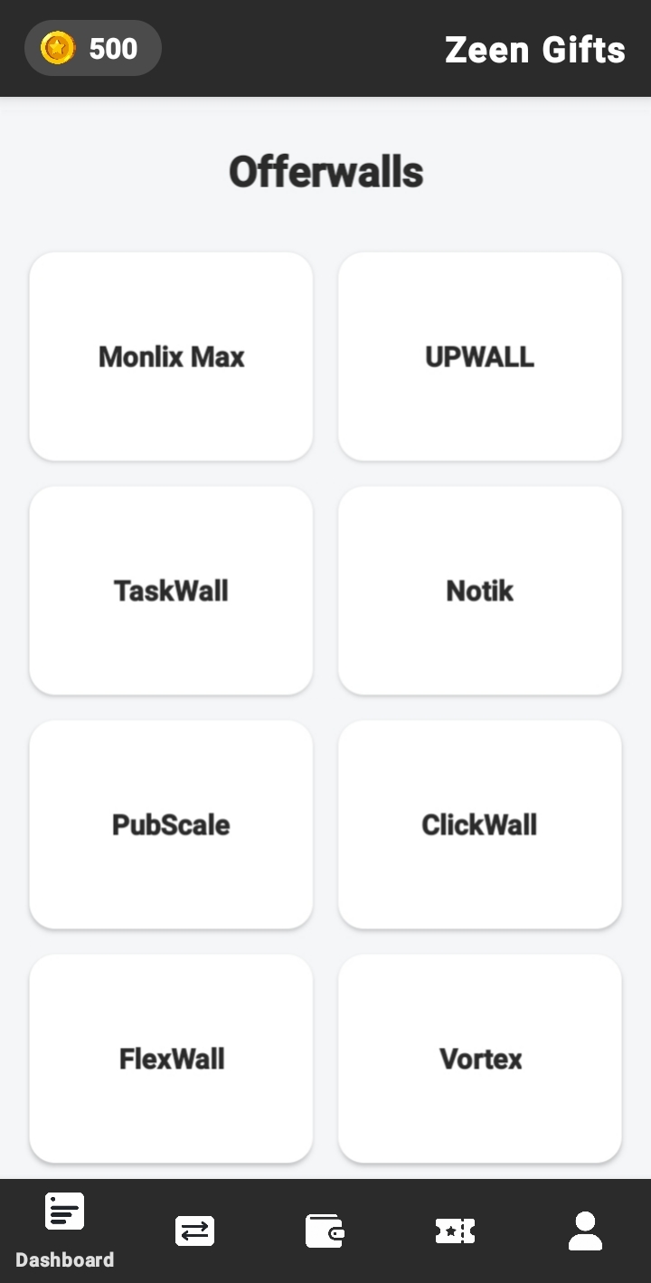 Zeen Gifts App Main Screen